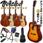 【動画あり】Vertice アコースティックギター 11点 初心者セット 41インチドレッドノートタイプ カッタウェイ VTG-41 入門用〜上級者まで対応　想像を超えるギター バーティス